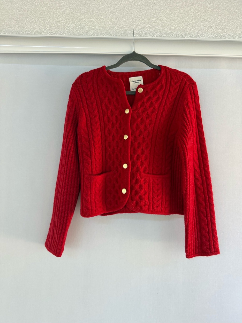 Abercrombie & Fitch Red Cable-Knit Button Cardigan
